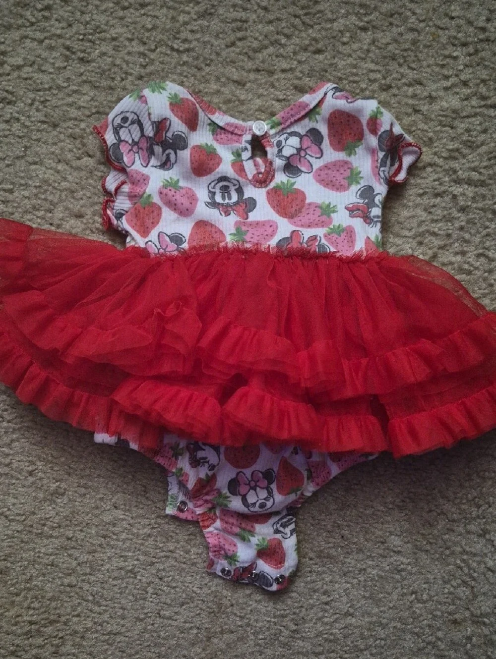 Girls Mini Mouse Red Tulle Strawberry One-Piece Bodysuit
